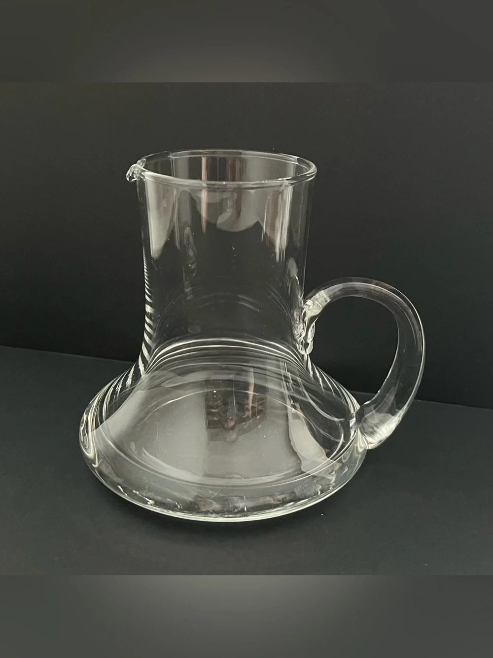 Vintage Clear Glass Small Carafe Decanter Round Heavy Bottom Curvy Handle